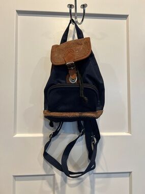 Navy Mini Backpack with Brown Suede Trim